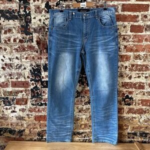 True Luck Jeans Mens 34x30 Blue Cotton Denim Distressed Look Flap Pocket